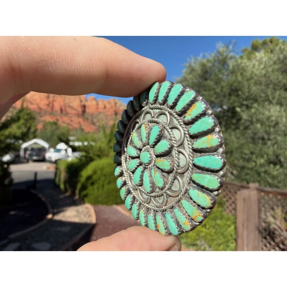 Larry Moses Begay Navajo‎ Sterling Silver Blue Green Cluster Turqiouse Pendant